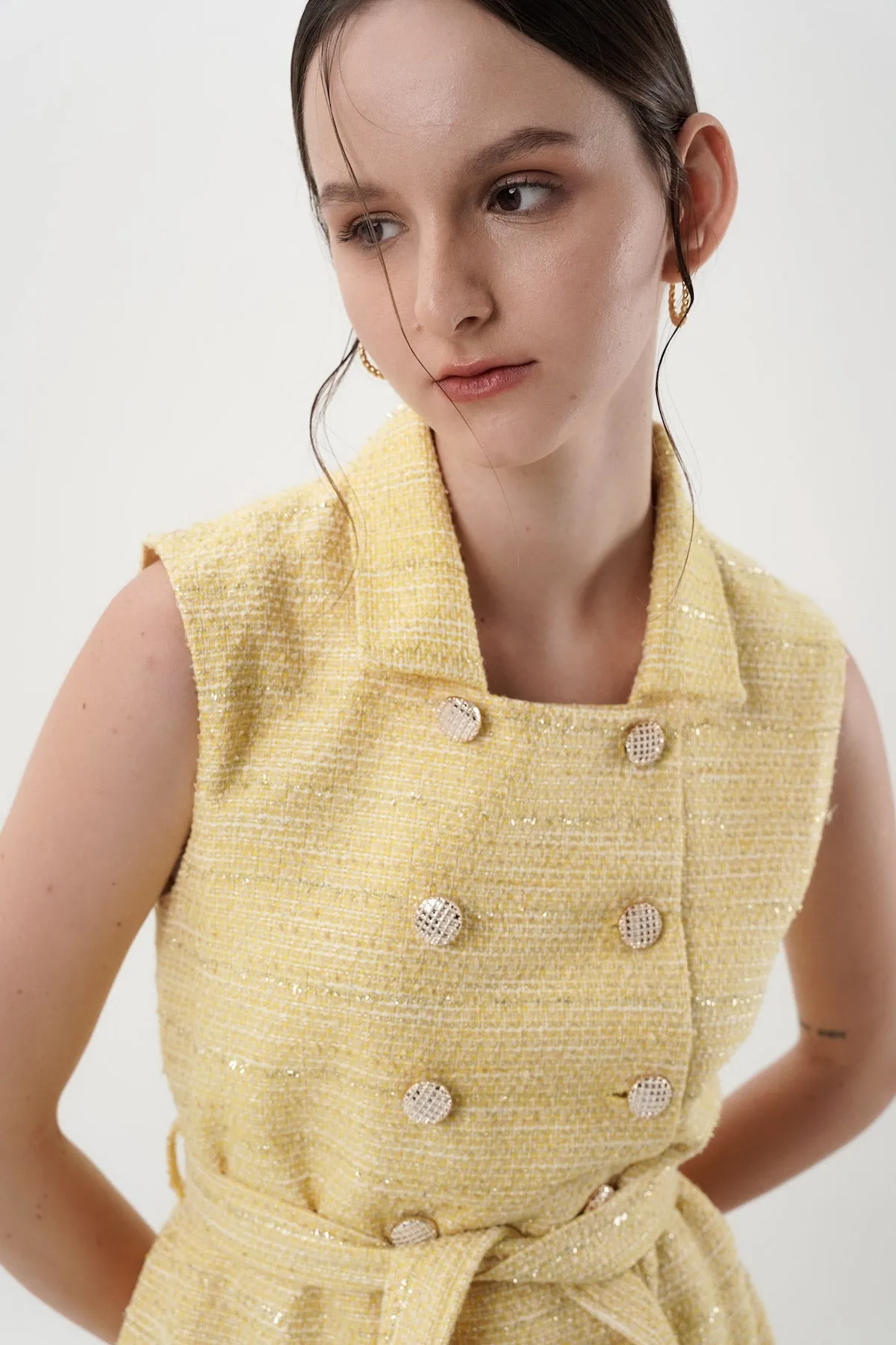 Lynel Tweed Mini Dress In Yellow (1 LEFT)