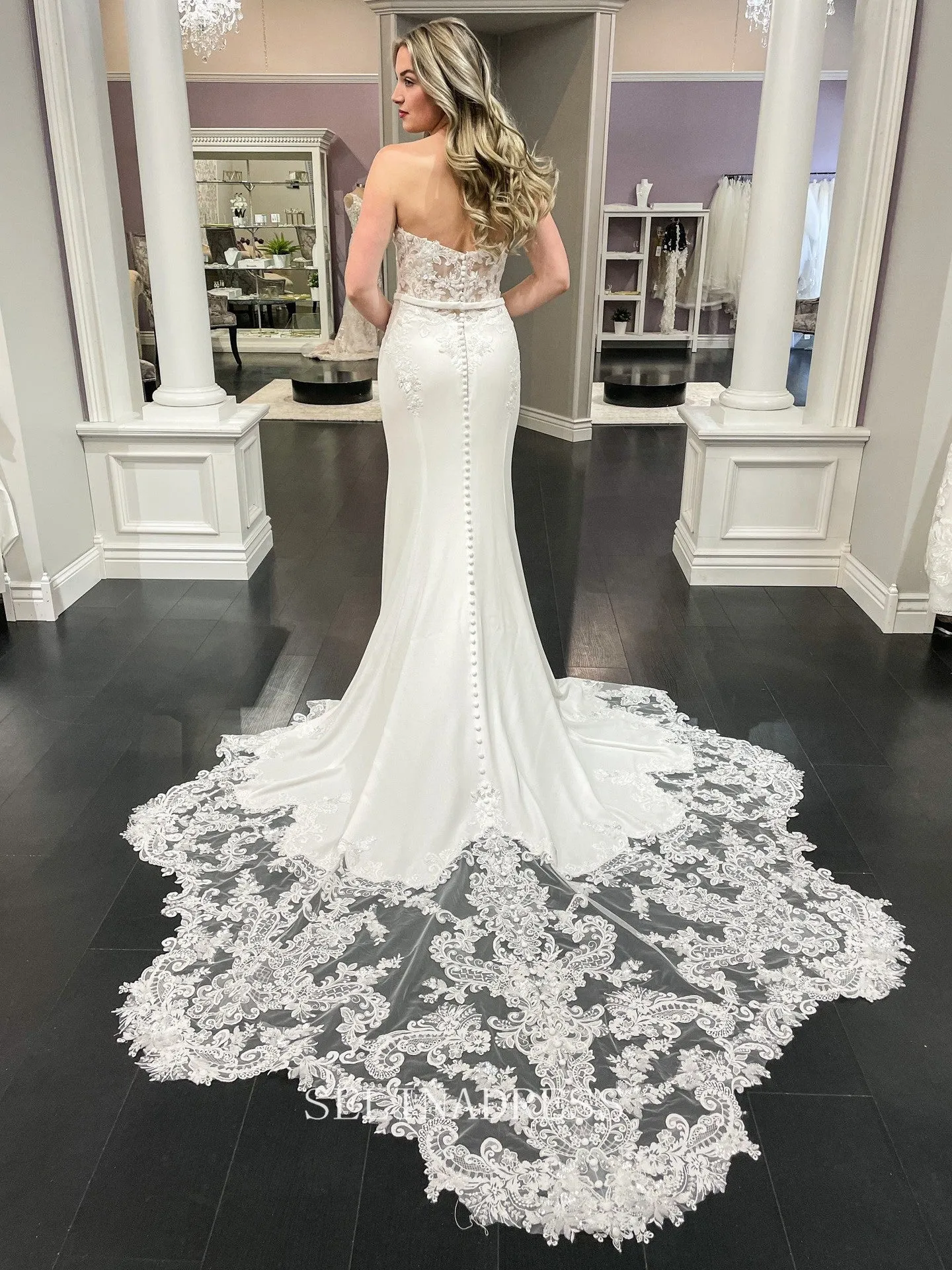 Mermaid Removable Sleeves Two Pieces informal Wedding Dress Bridal Dress #LOP004