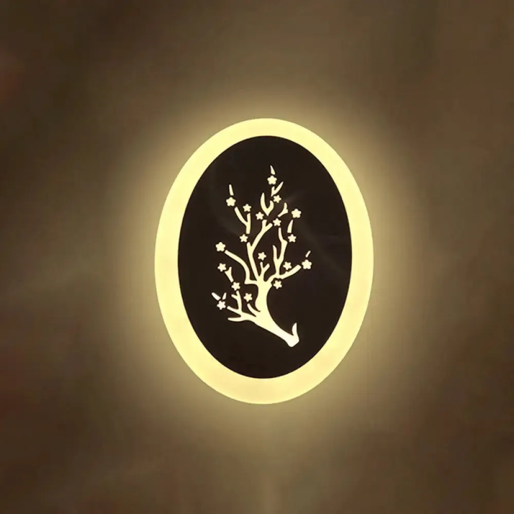 Minimalistic White Acrylic LED Wall Lamp for Bedroom - Diamond Twig Flower Design