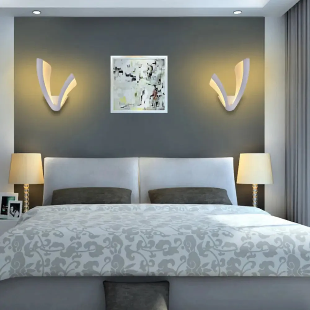 Minimalistic White Acrylic LED Wall Lamp for Bedroom - Diamond Twig Flower Design