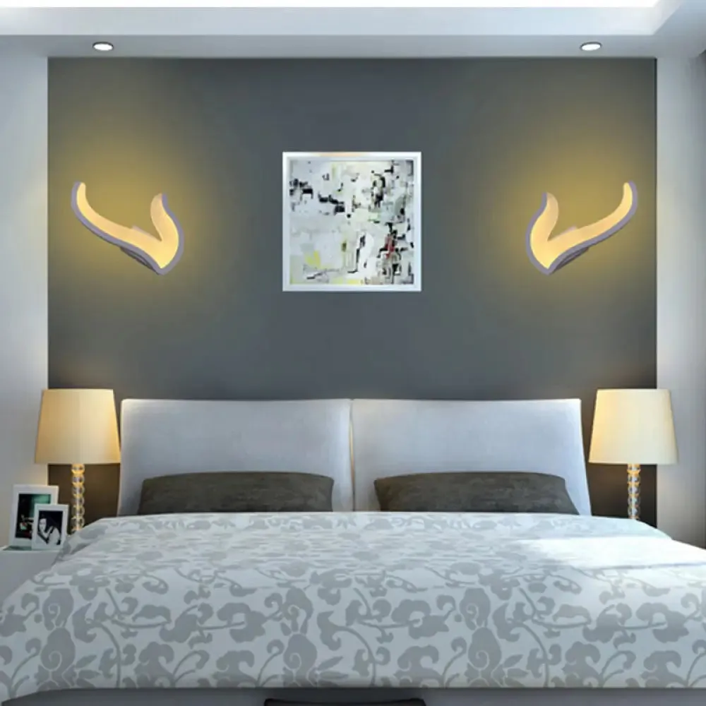 Minimalistic White Acrylic LED Wall Lamp for Bedroom - Diamond Twig Flower Design