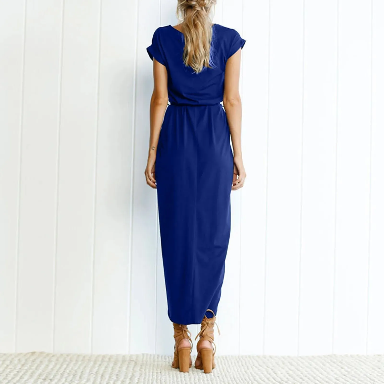 New In Summer/Autumn Midi Split Wrap Short Sleeve Solid Casual Fashionable Dress