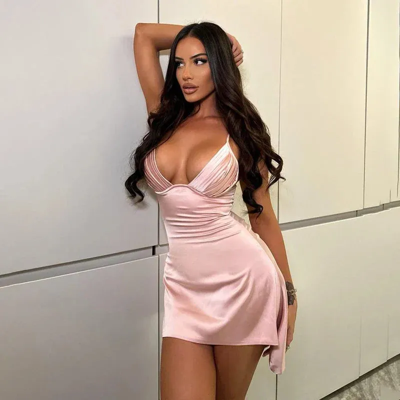 Nightclub Spaghetti Slim Bodycon A-line Townlike Mini Dress
