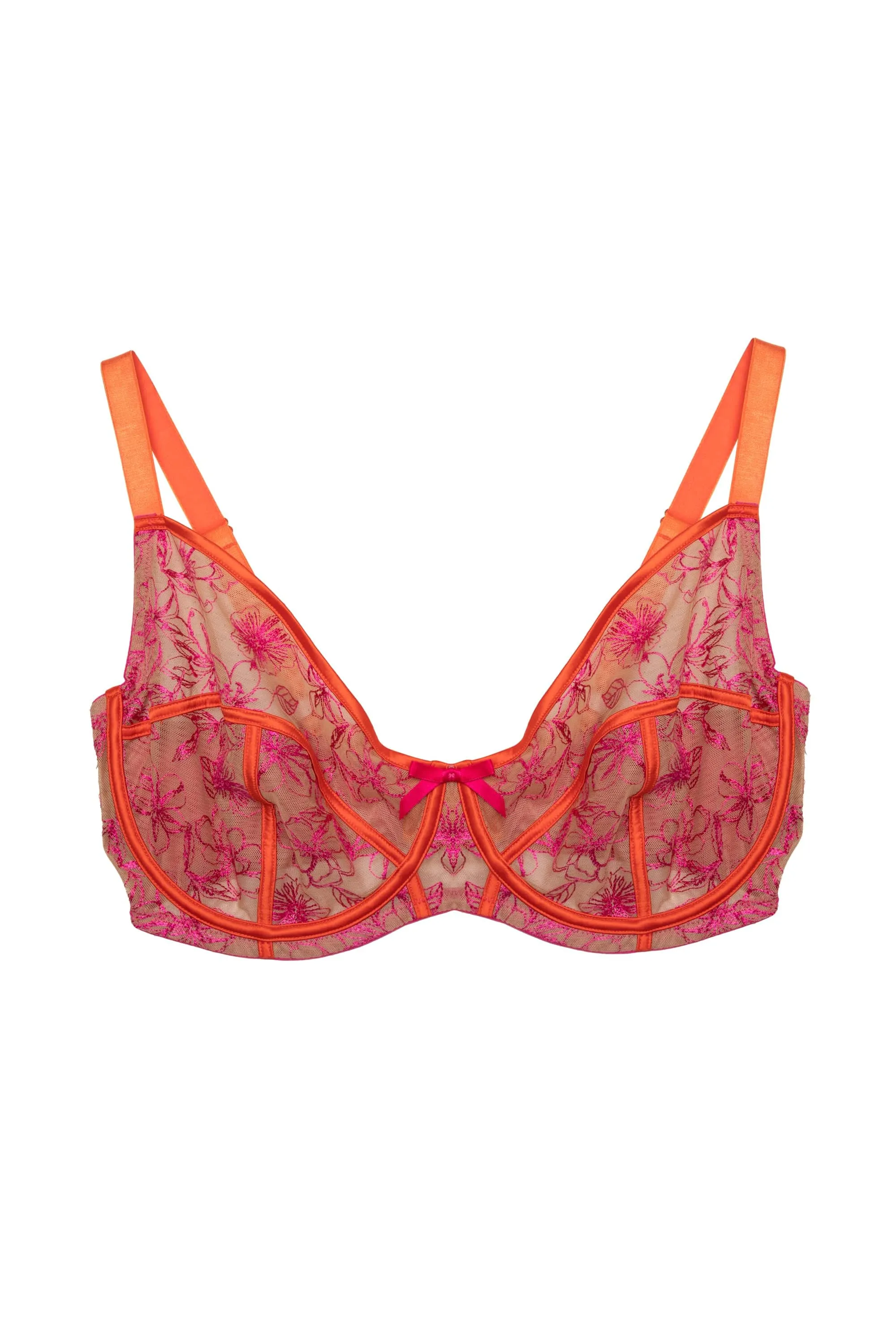 Olivia Pink Contrast Embroidery Balconette Bra Fuller Bust Exclusive