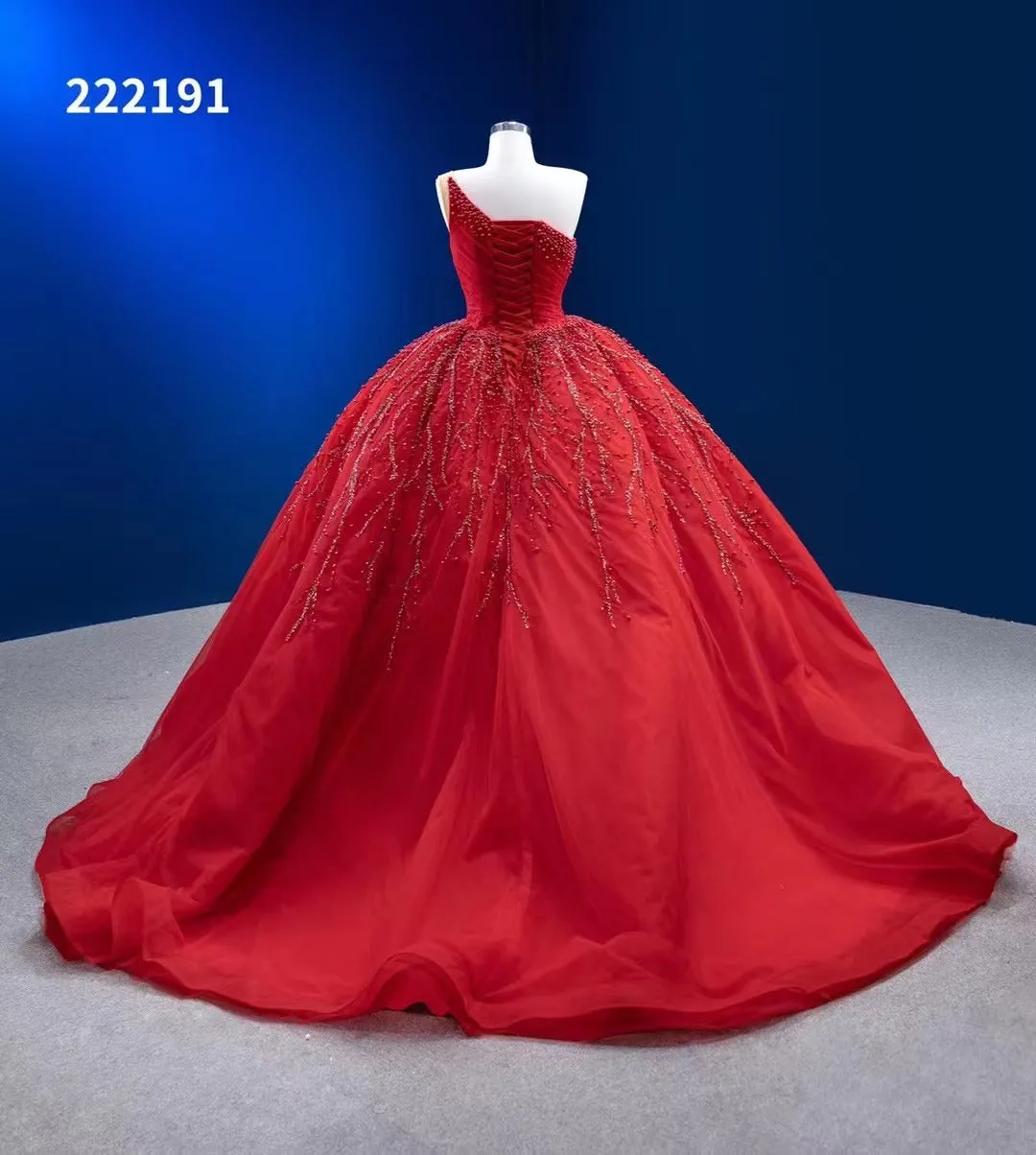 One SHoulder Red Ball Gown Prom Dress Beaded Pageant Dress 222191