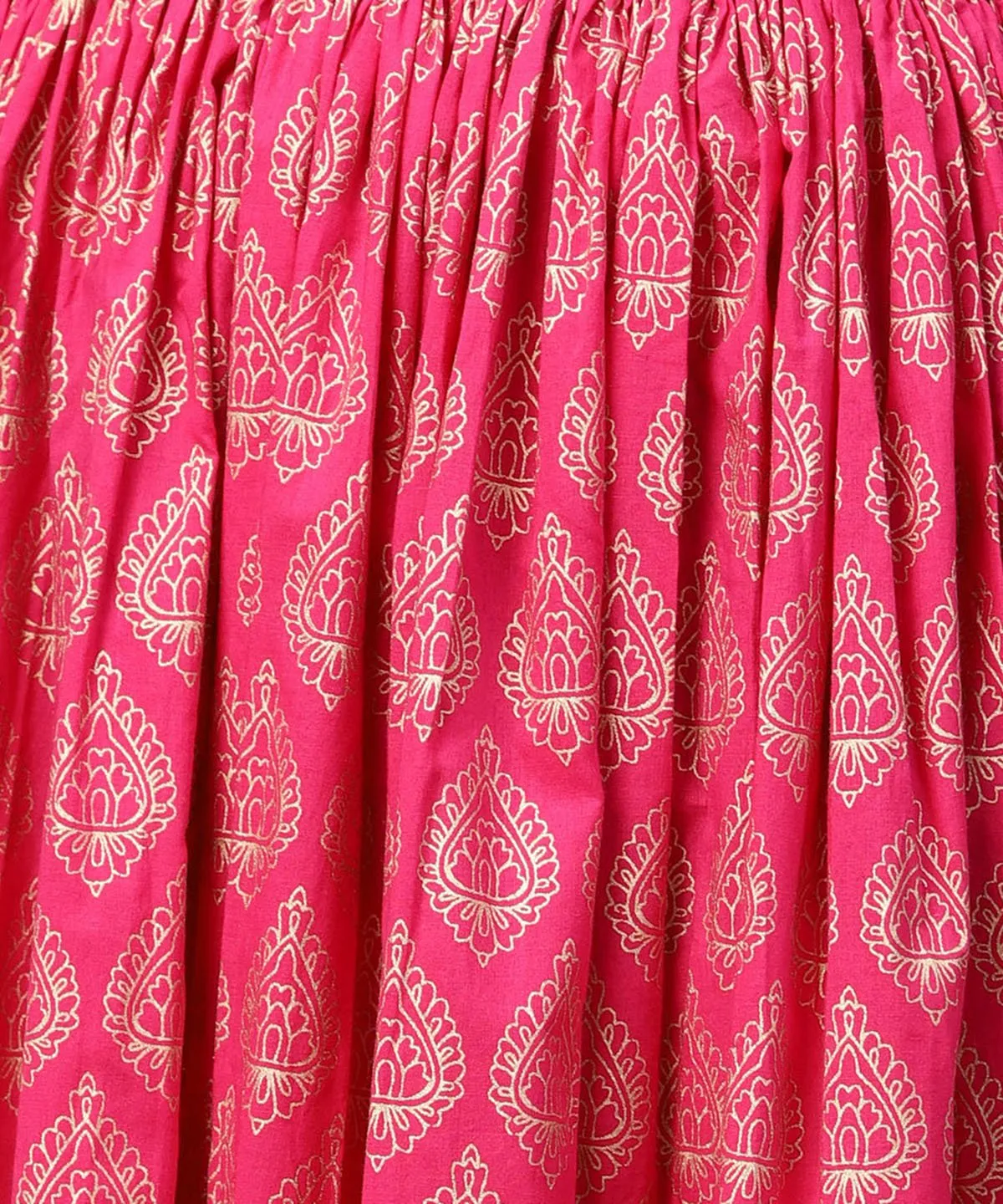 Pink Printed 3/4Th Sleeve Cotton Kurta With Printed Skirt