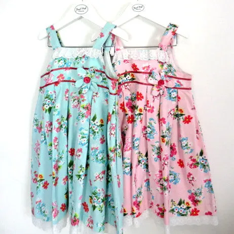 "Pink Floral" Dress with Lace Trim
