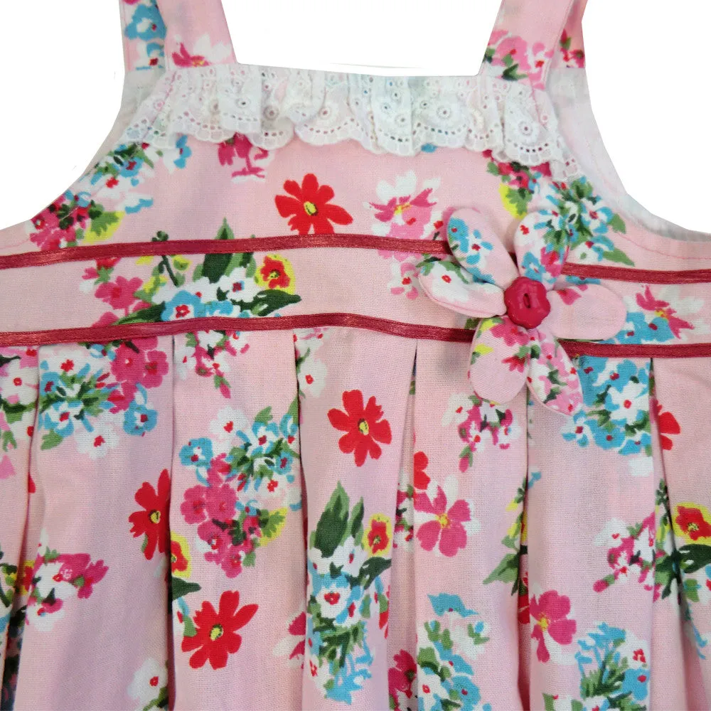 "Pink Floral" Dress with Lace Trim