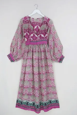 Rosemary Maxi Dress - Vintage Indian Sari - Candy Pink Coconut Mandala - Size XS/S