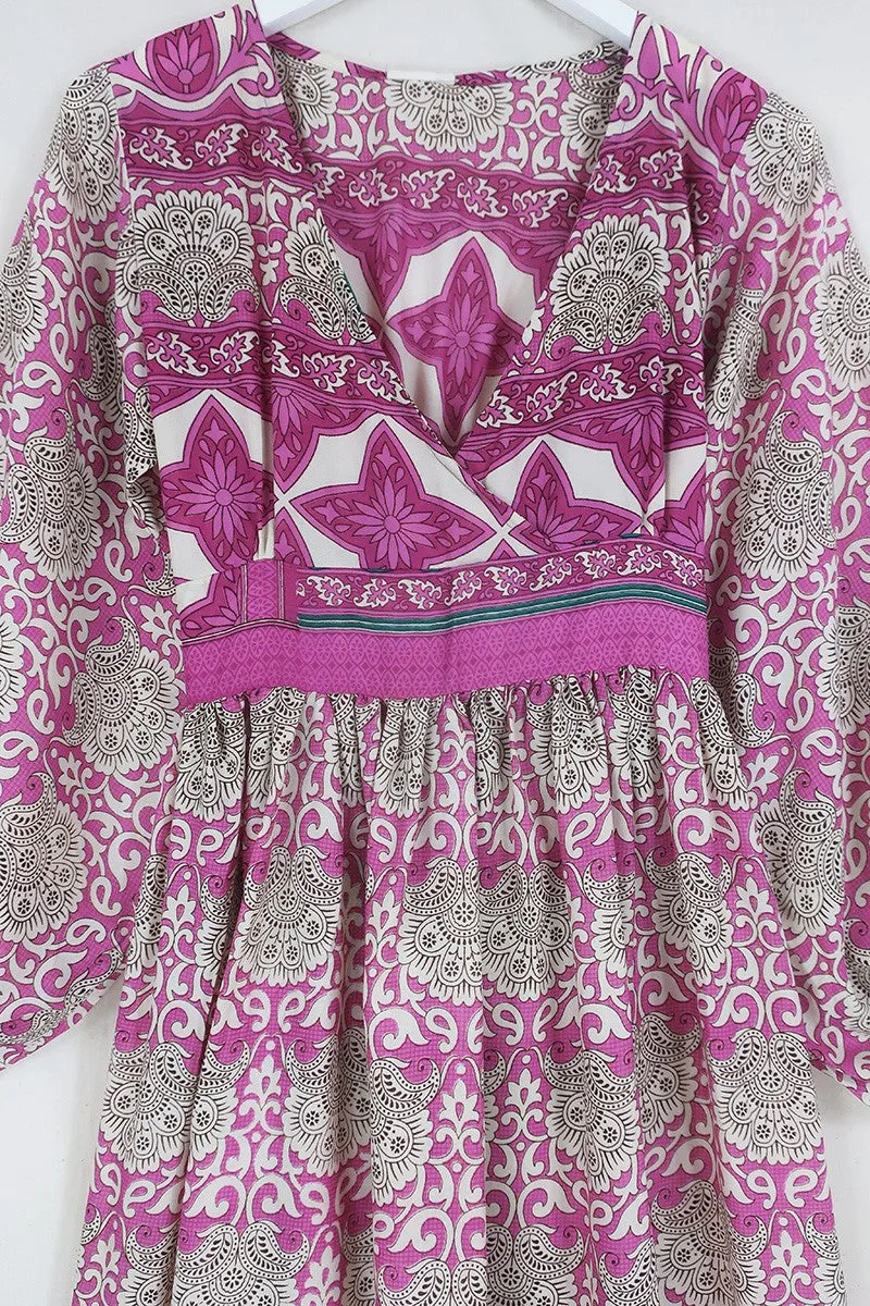 Rosemary Maxi Dress - Vintage Indian Sari - Candy Pink Coconut Mandala - Size XS/S