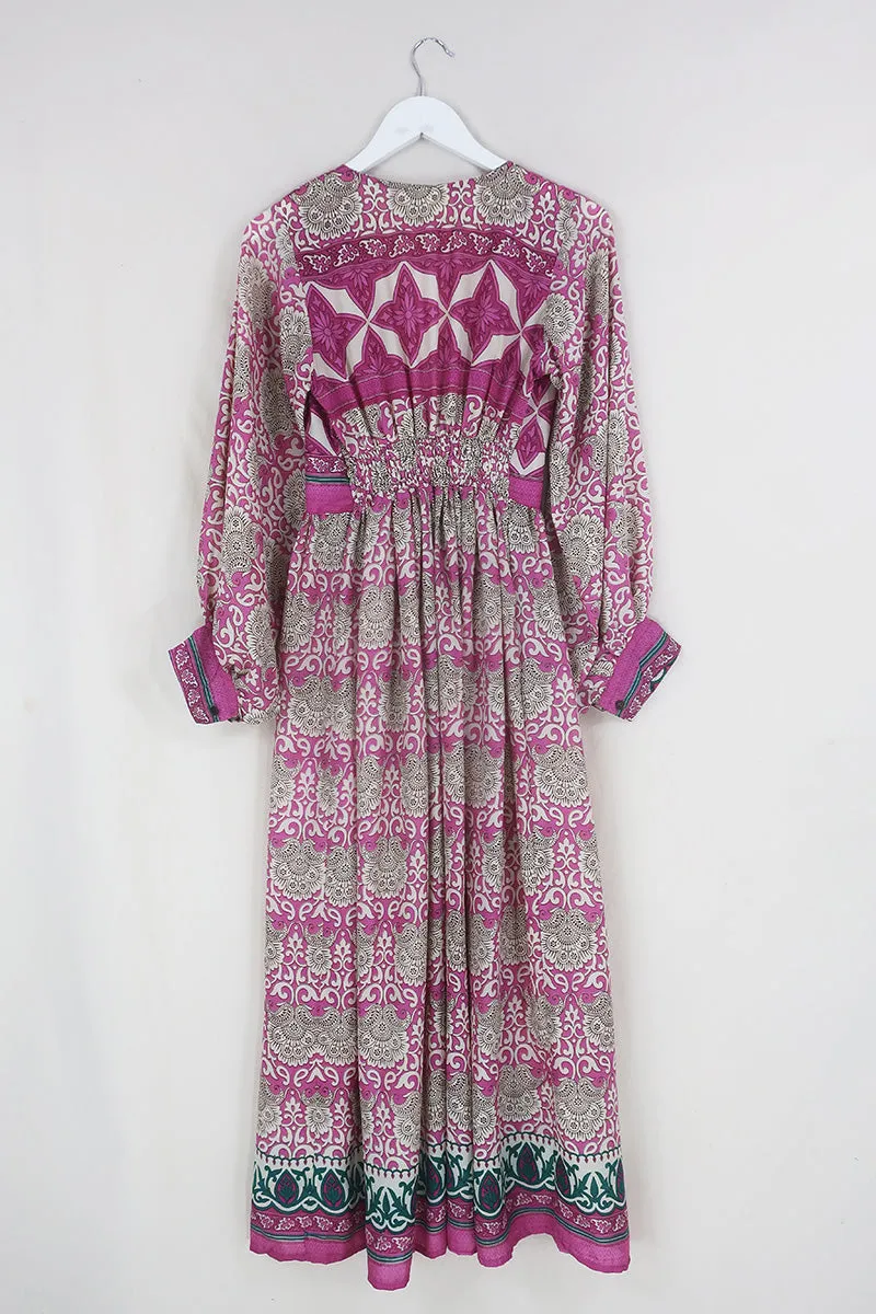 Rosemary Maxi Dress - Vintage Indian Sari - Candy Pink Coconut Mandala - Size XS/S