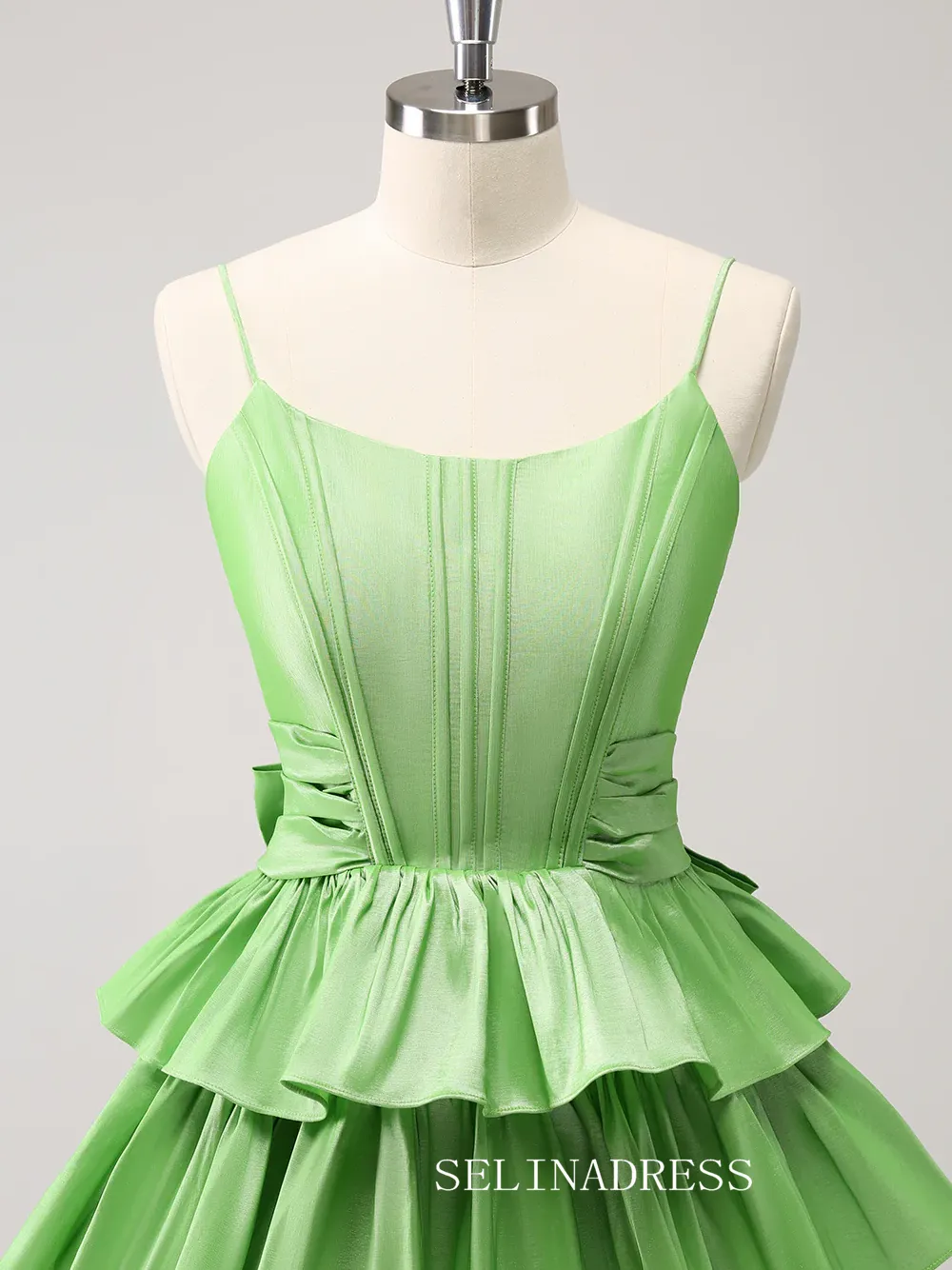 Sage Green Spaghetti Straps Homecoming Dresses Tiered Hoco Dress Cocktail Dress #TKL2352