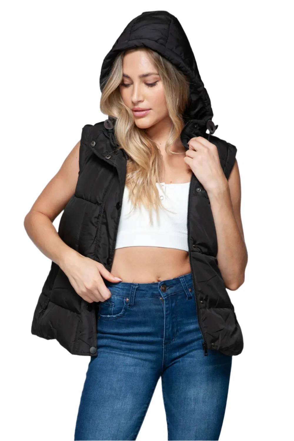 Snobbish Snap and Zip Closure Hooded Vest