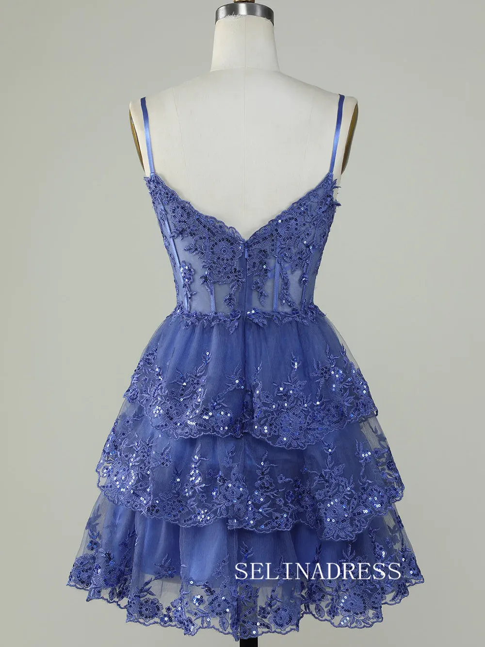 Straps Sequins Corset Layered Lavender Homecoming Dress Short Party Dress SEA002