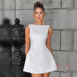 Summer Slim Fit Short Fashion Sexy Backless Solid Basic High Waist A-Line Elegant Lady Birthday Party 2024 Mini Dress