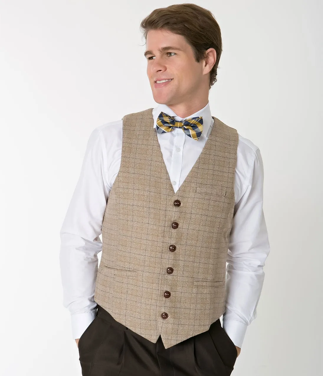 Unique Vintage Light Brown Tweed Mens Button Up Vest