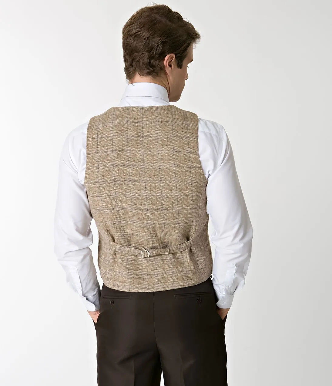Unique Vintage Light Brown Tweed Mens Button Up Vest