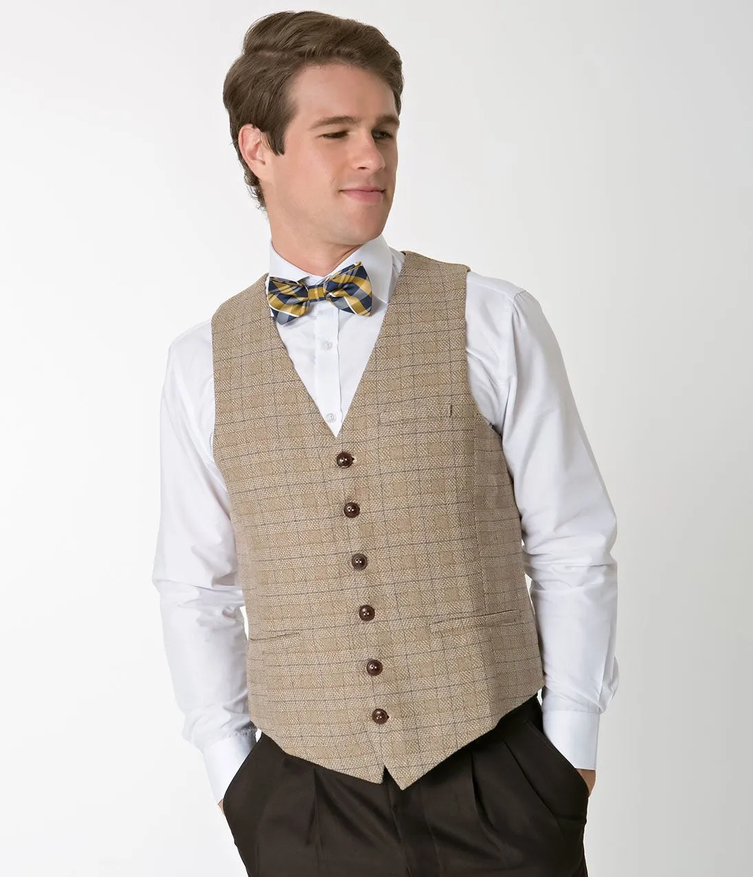 Unique Vintage Light Brown Tweed Mens Button Up Vest