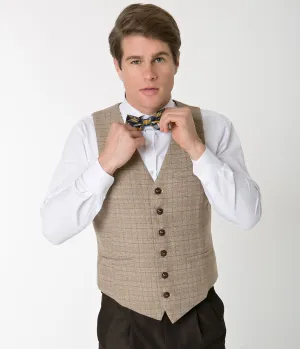 Unique Vintage Light Brown Tweed Mens Button Up Vest
