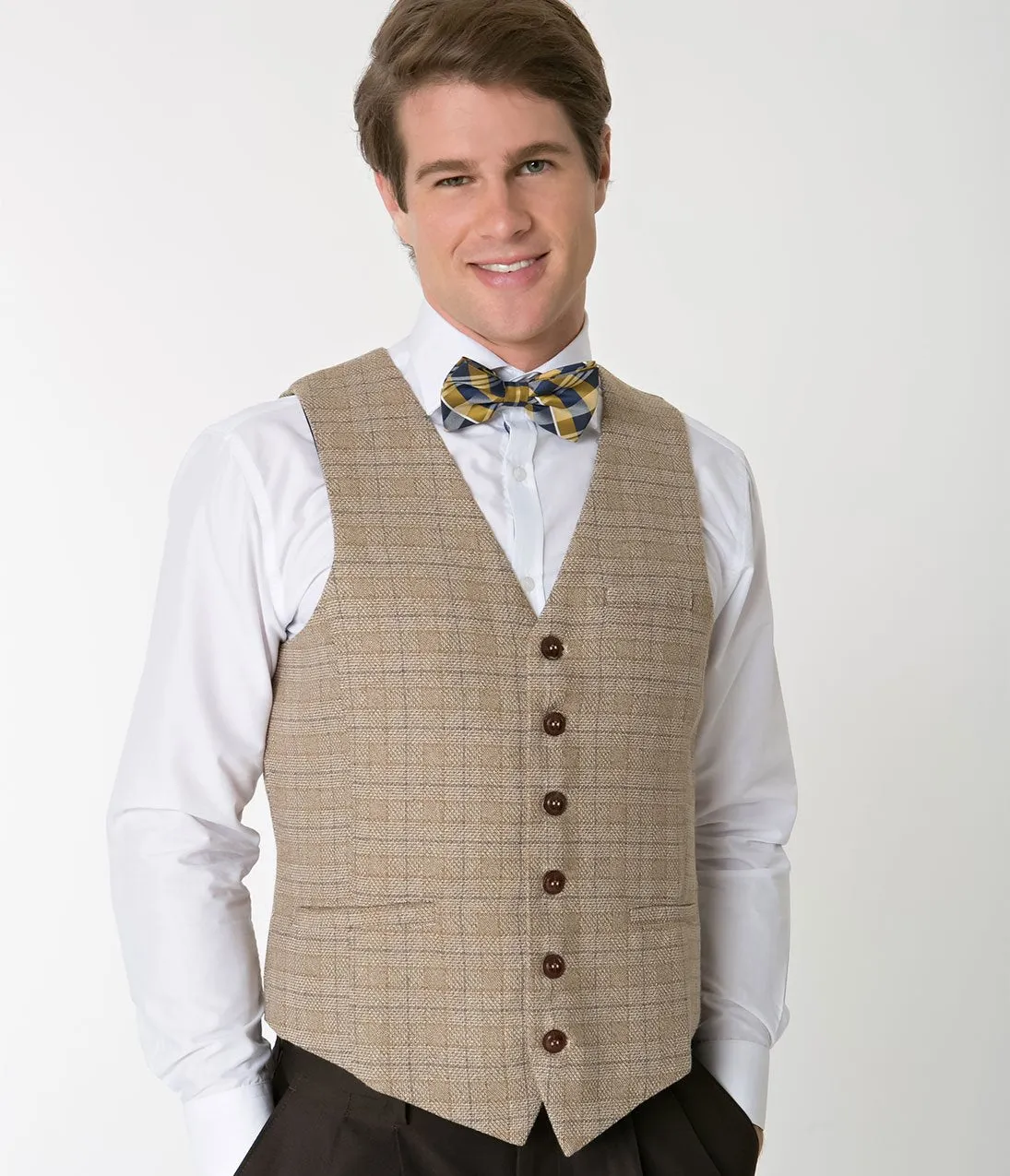 Unique Vintage Light Brown Tweed Mens Button Up Vest