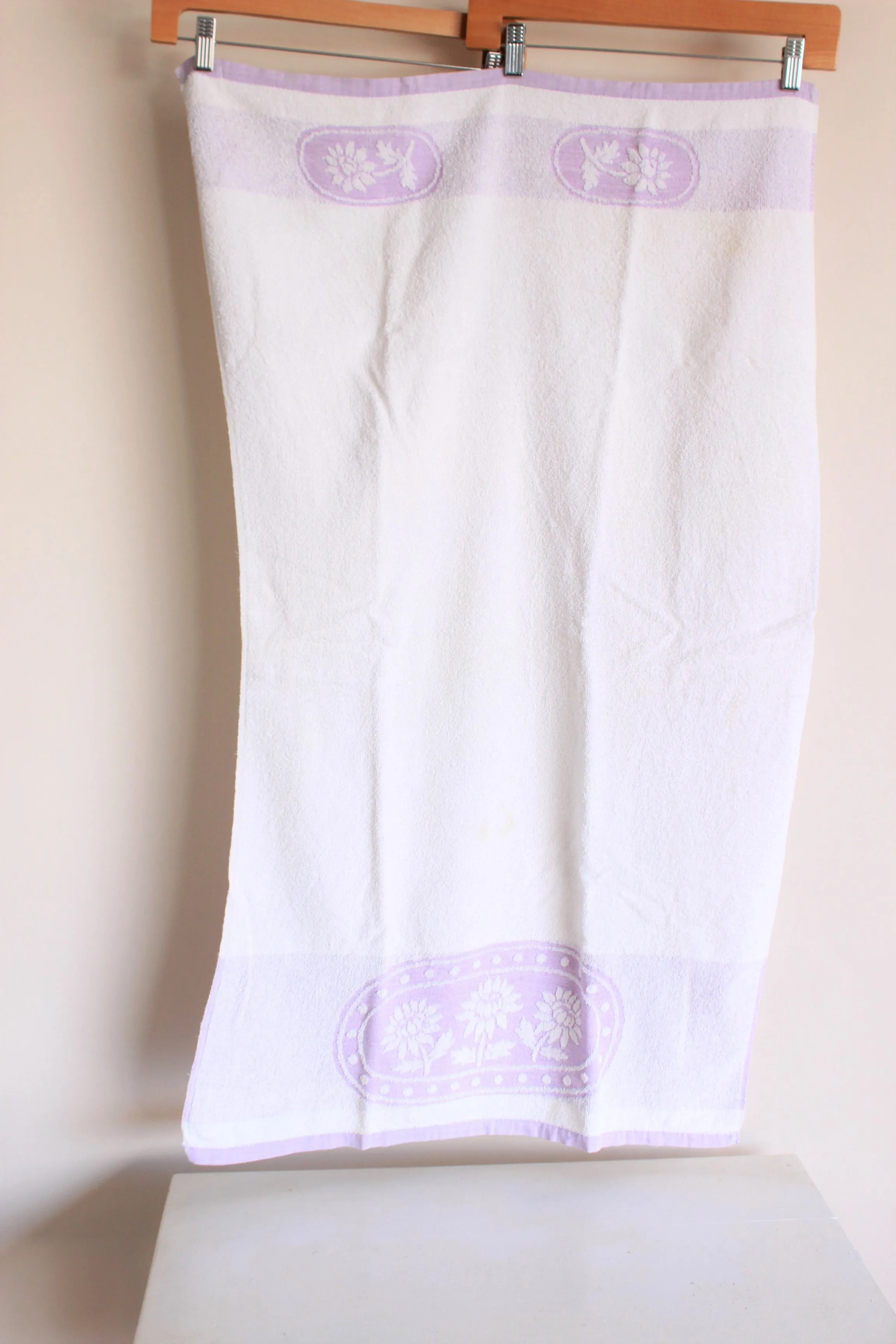 Vintage 1980s Martex Terrycloth Towel In Purple And White