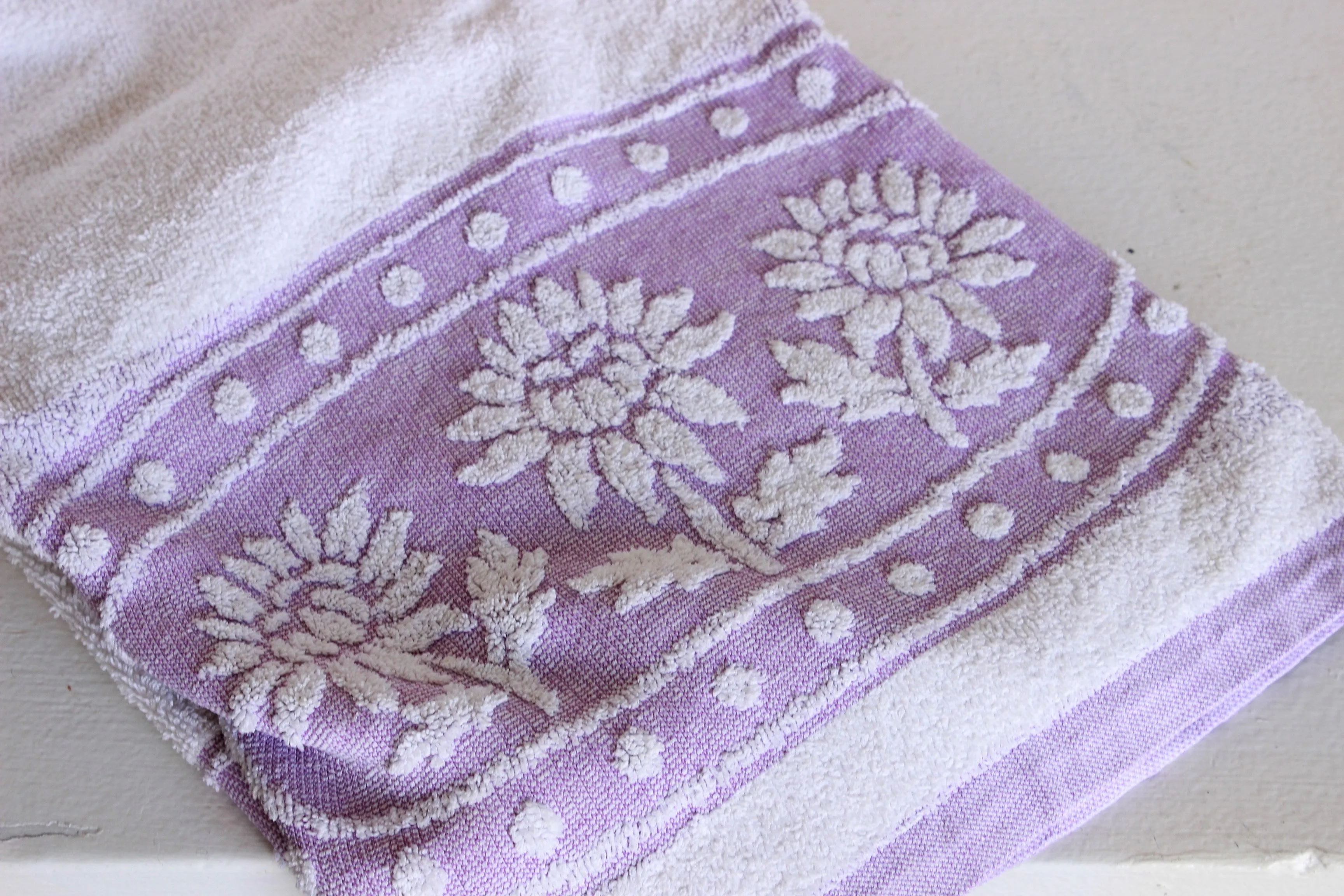 Vintage 1980s Martex Terrycloth Towel In Purple And White