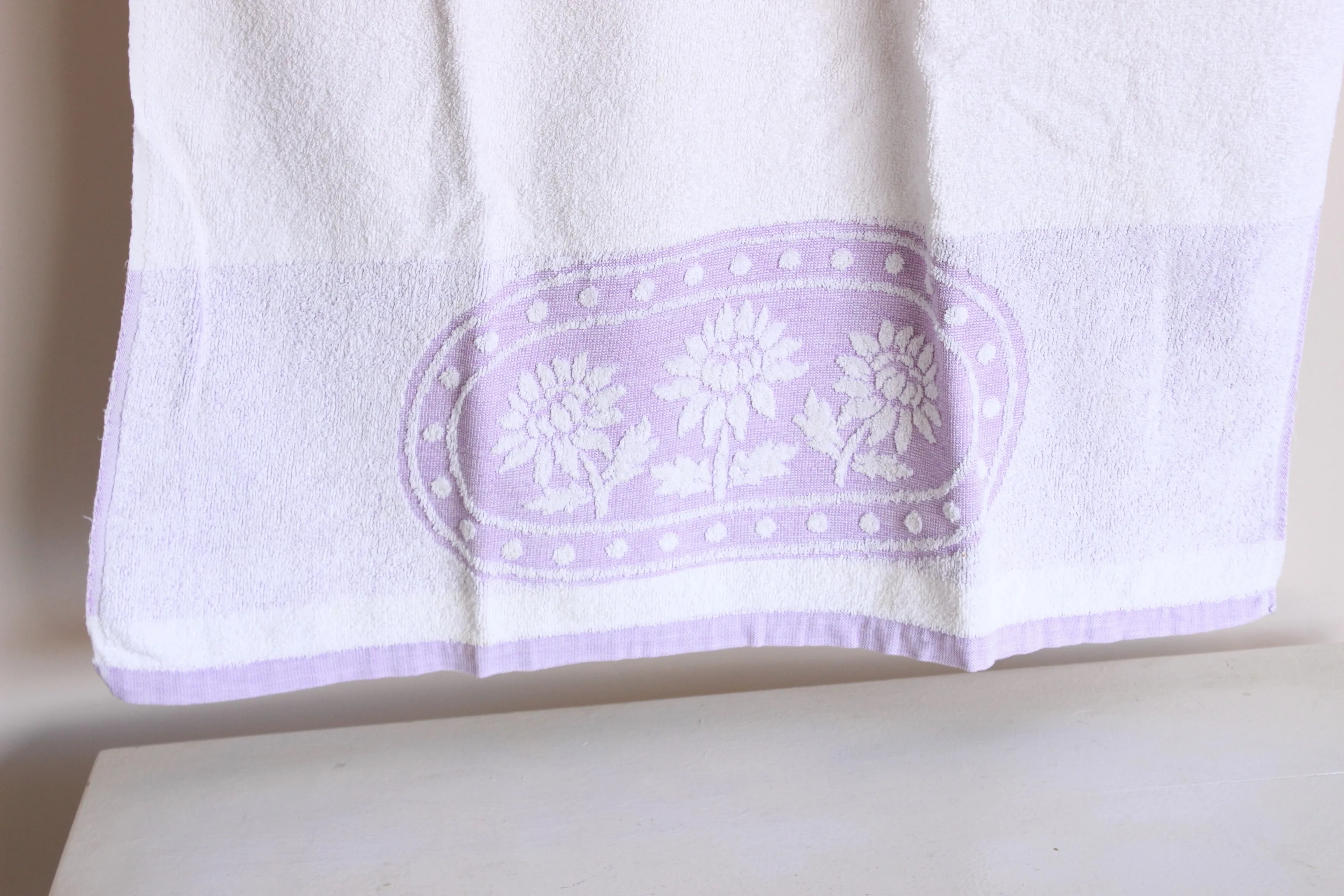 Vintage 1980s Martex Terrycloth Towel In Purple And White