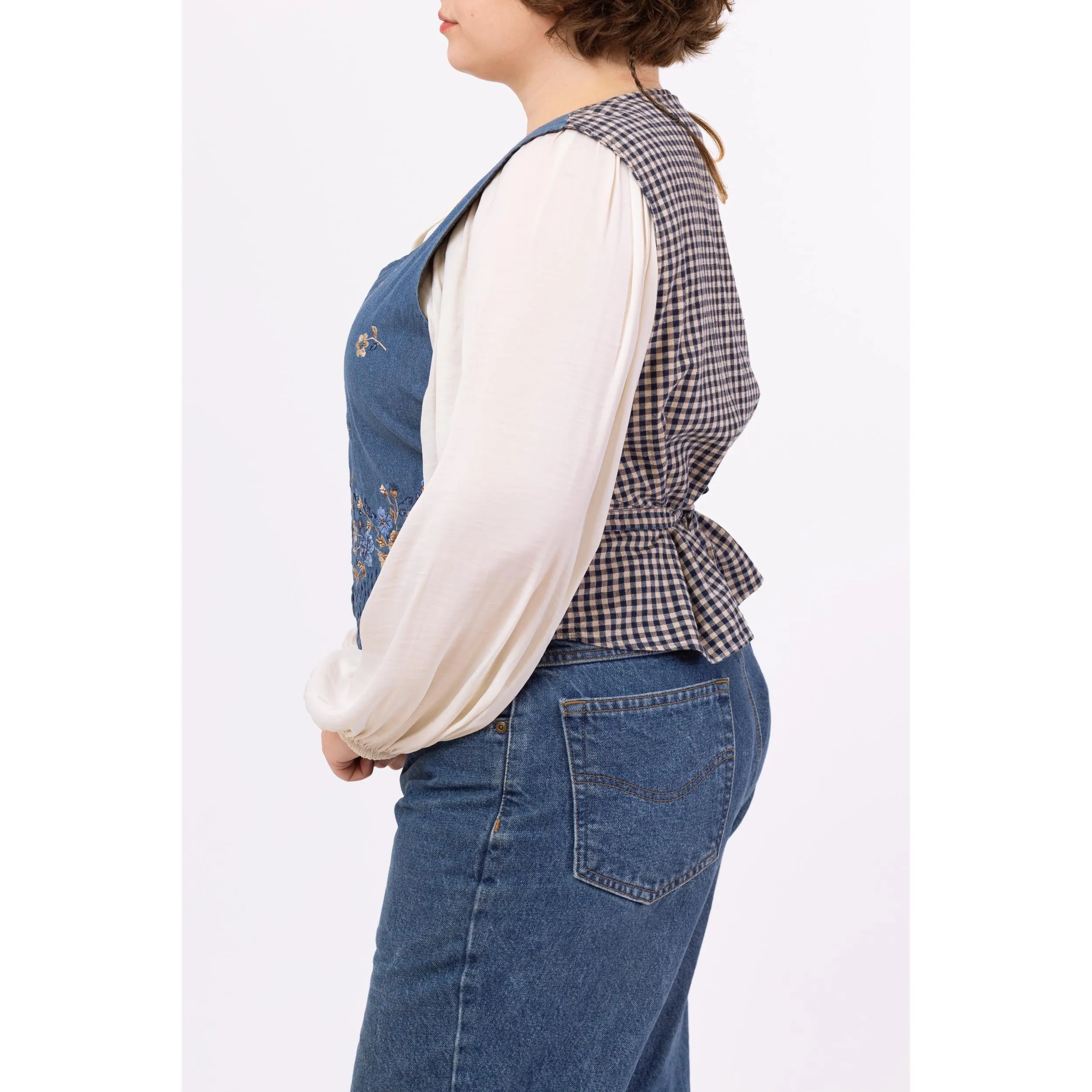 Vintage 90s Denim Floral Embroidered Vest - Extra Large