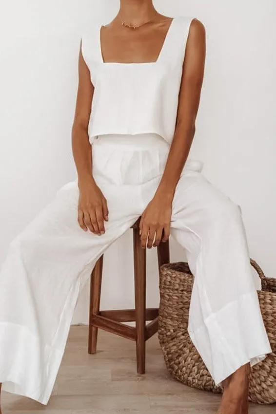 Wide-Leg Pants Square Neck Vest Two-Piece Suit