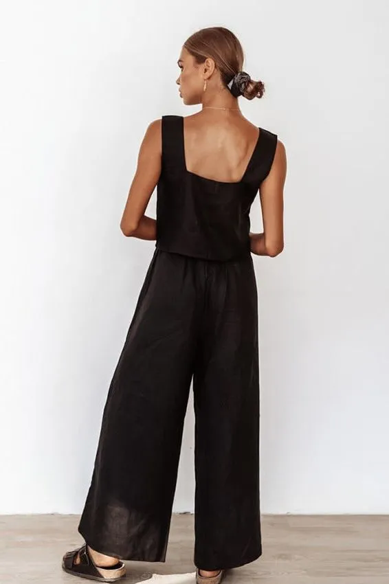Wide-Leg Pants Square Neck Vest Two-Piece Suit