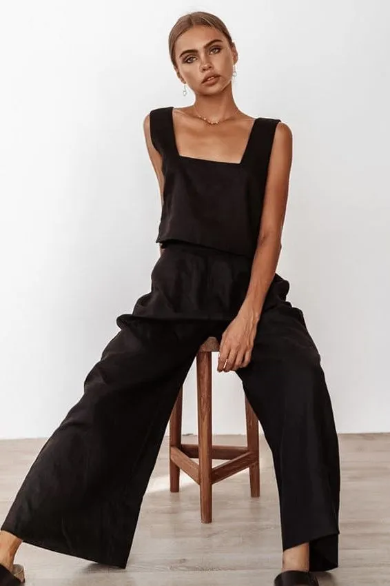 Wide-Leg Pants Square Neck Vest Two-Piece Suit