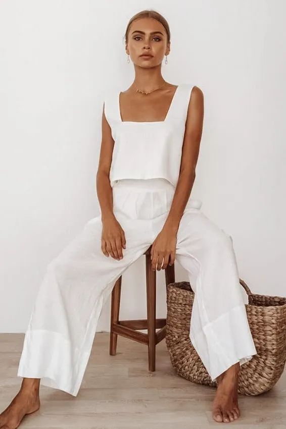 Wide-Leg Pants Square Neck Vest Two-Piece Suit