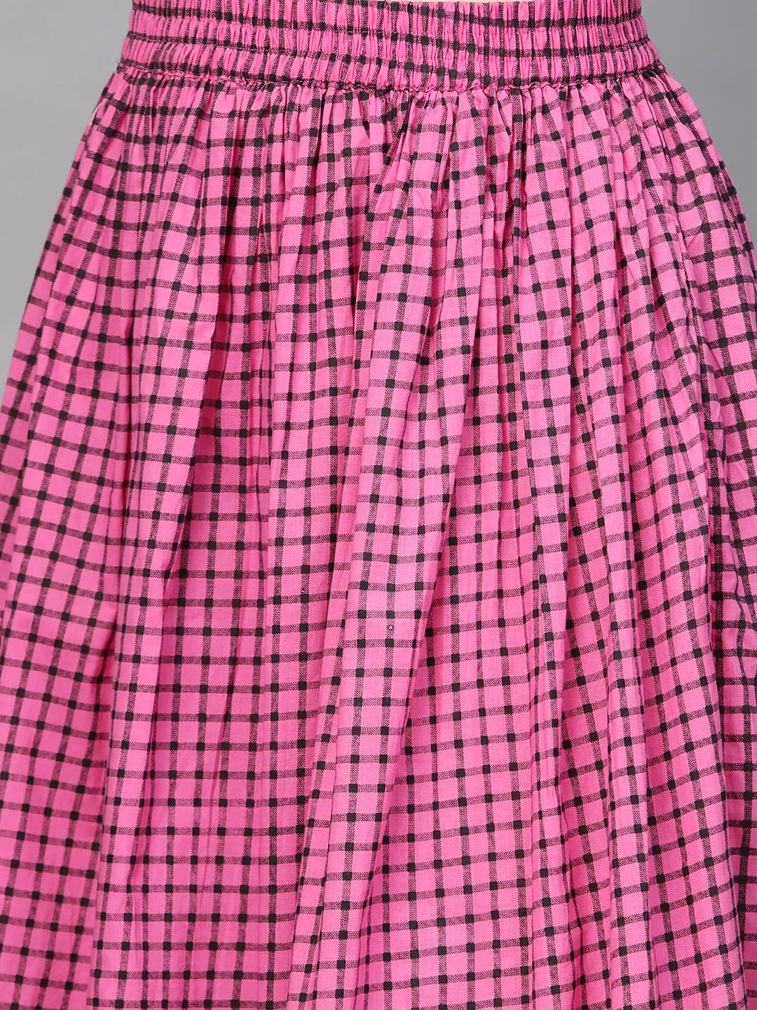 Women Pink Three-Quarter Sleeves Printed Straight Pure Cotton Kurta And Skirt Set