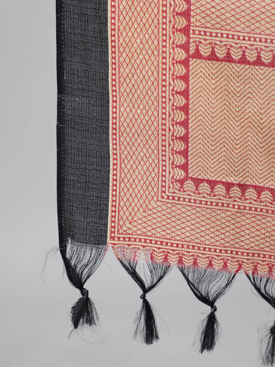 Women Solid Black Dress With Printed Dupatta
