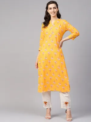 Women Yellow & Beige Printed Kurta Set