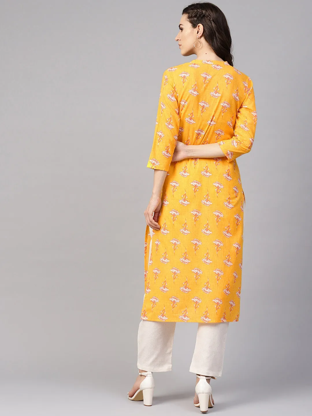 Women Yellow & Beige Printed Kurta Set
