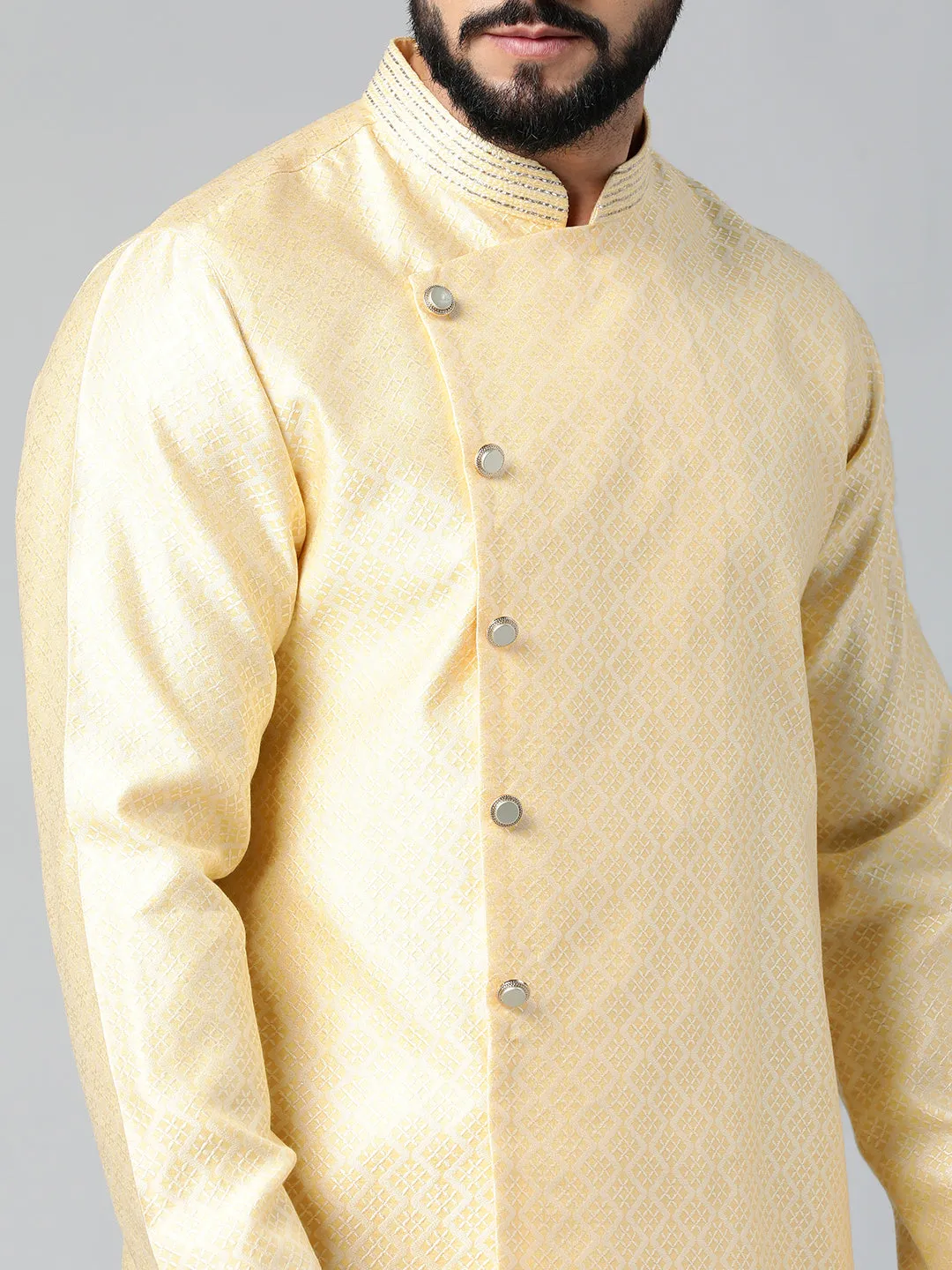 Yellow Jacquard Kurta Set