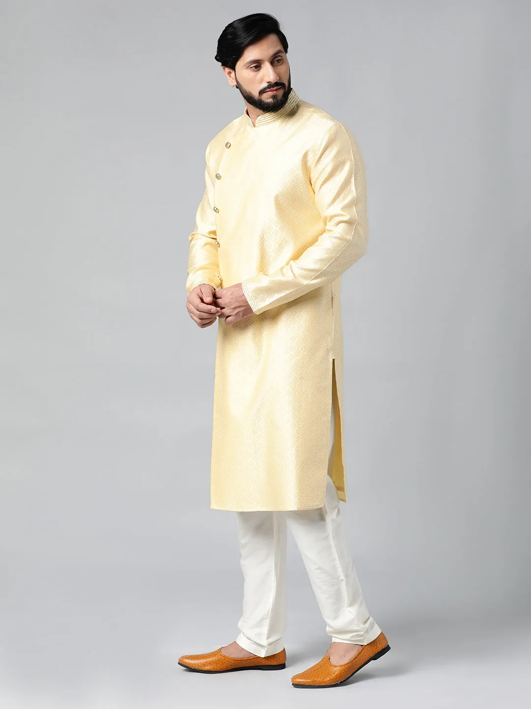Yellow Jacquard Kurta Set